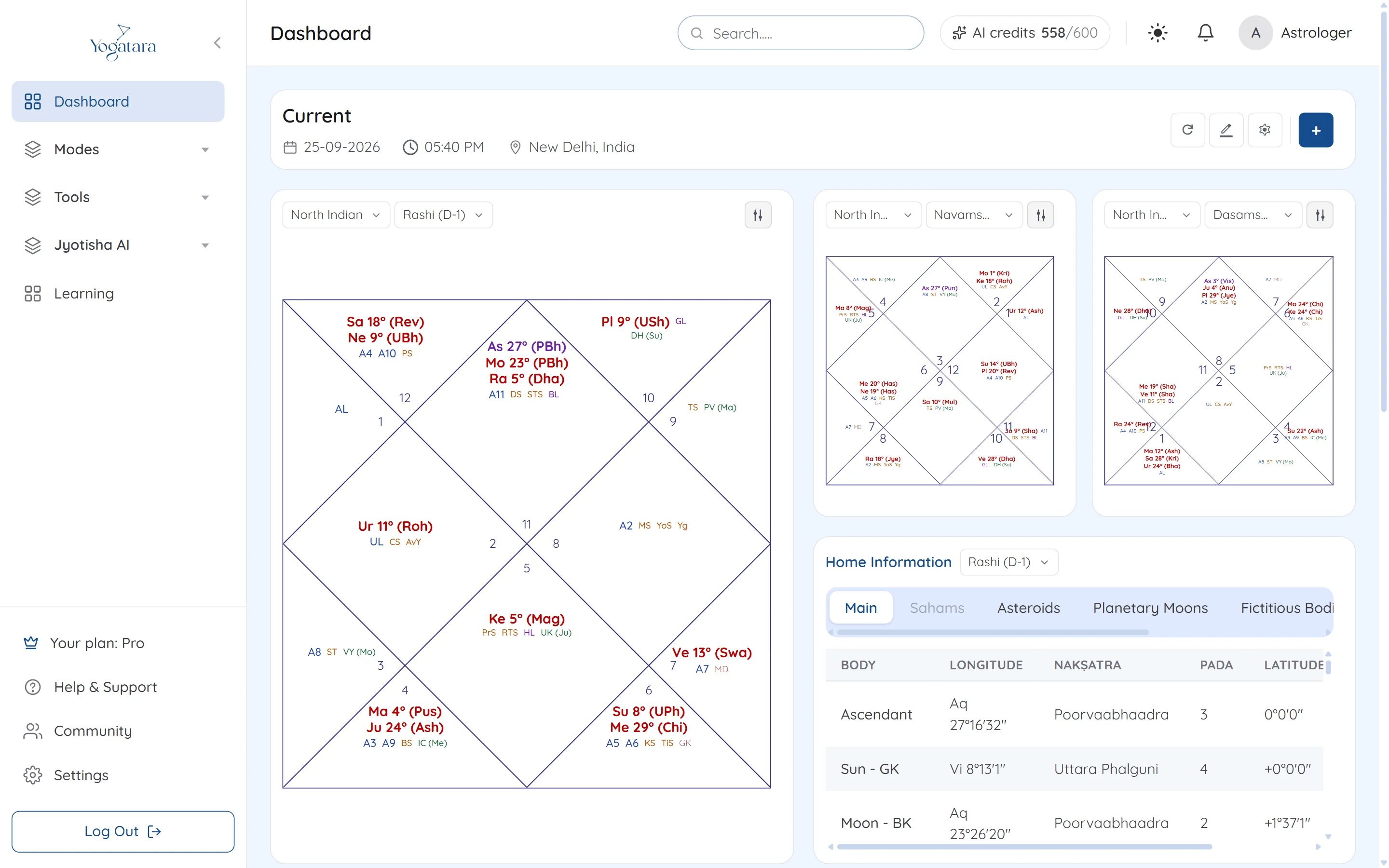 The Yogatara Pro dashboard
